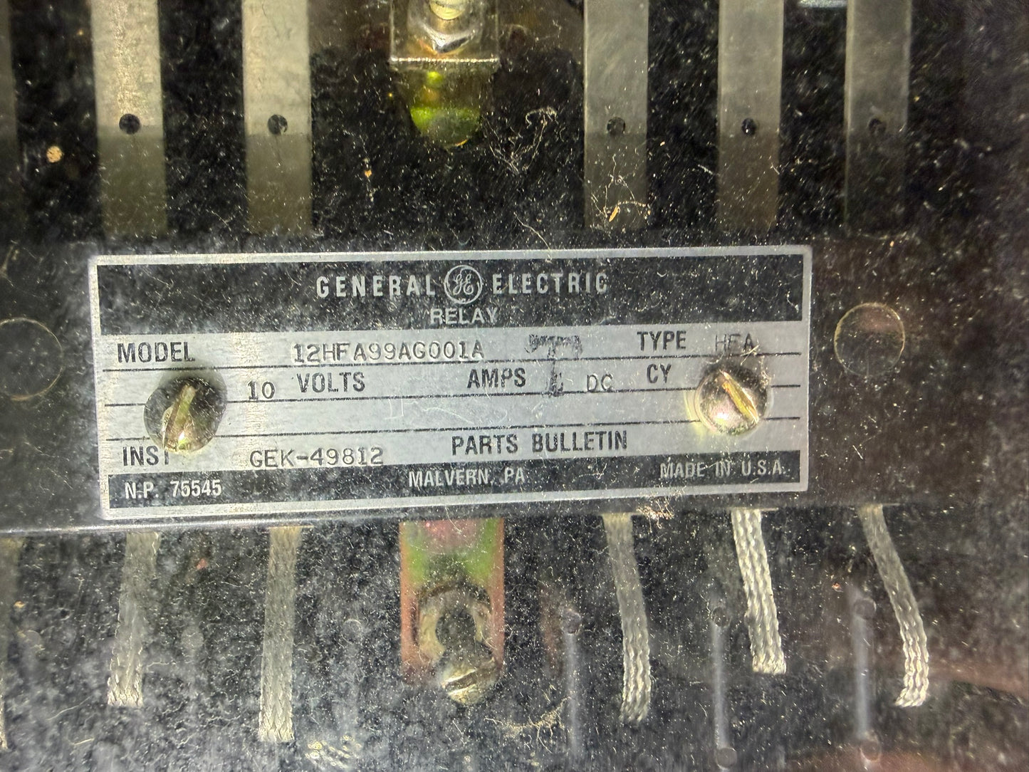 RY-05: GE HFA auxiliary relay — 12HFA99AG001A. nameplate photograph 2.