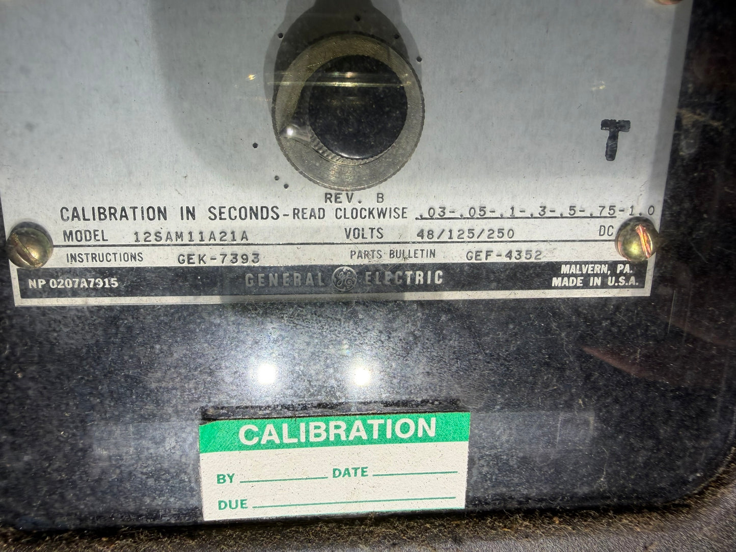 RY-07: GE SAM static timing relay — 12SAM11A21A. nameplate photograph 2.