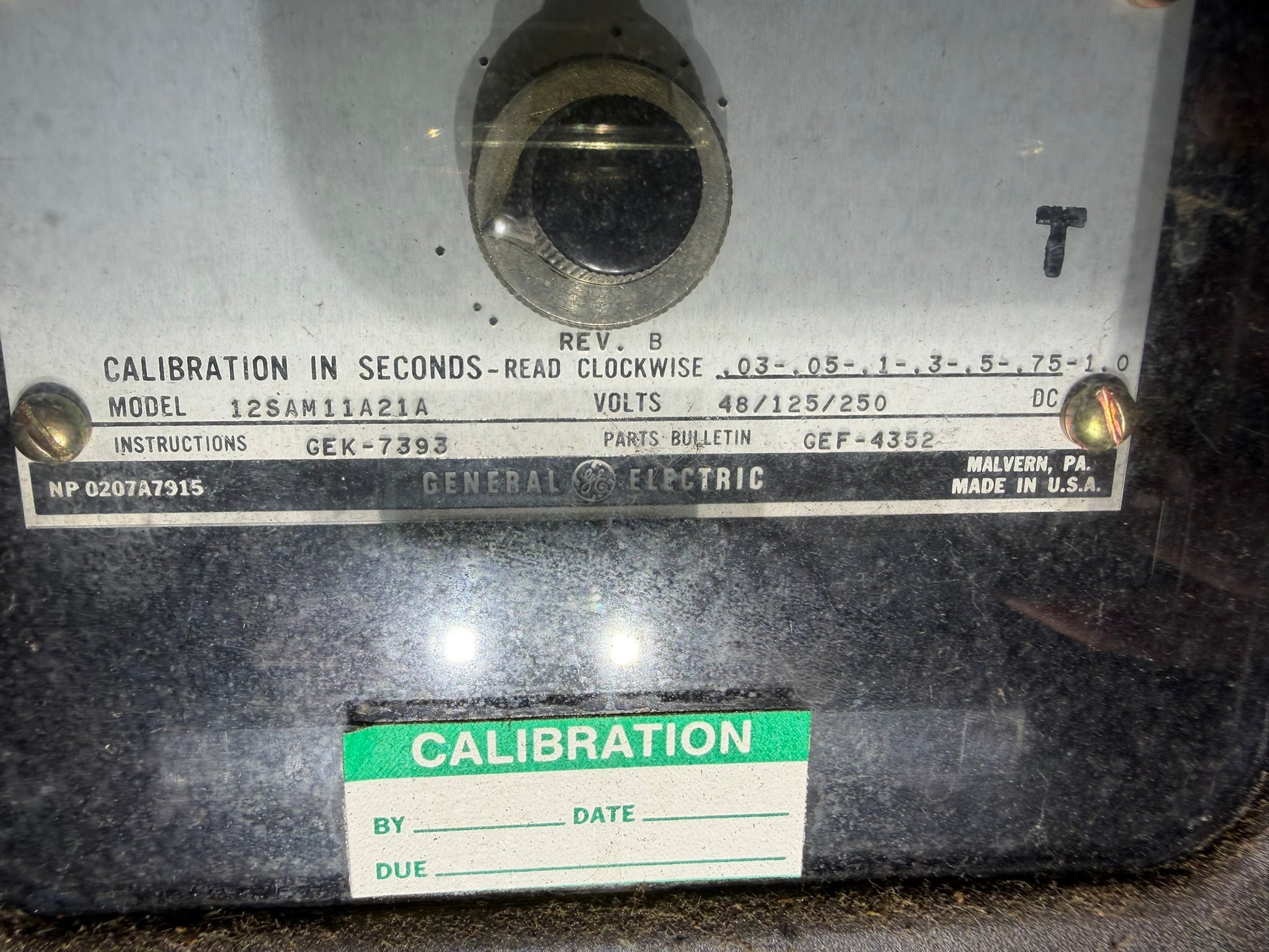 RY-07: GE SAM static timing relay — 12SAM11A21A. nameplate photograph 2.