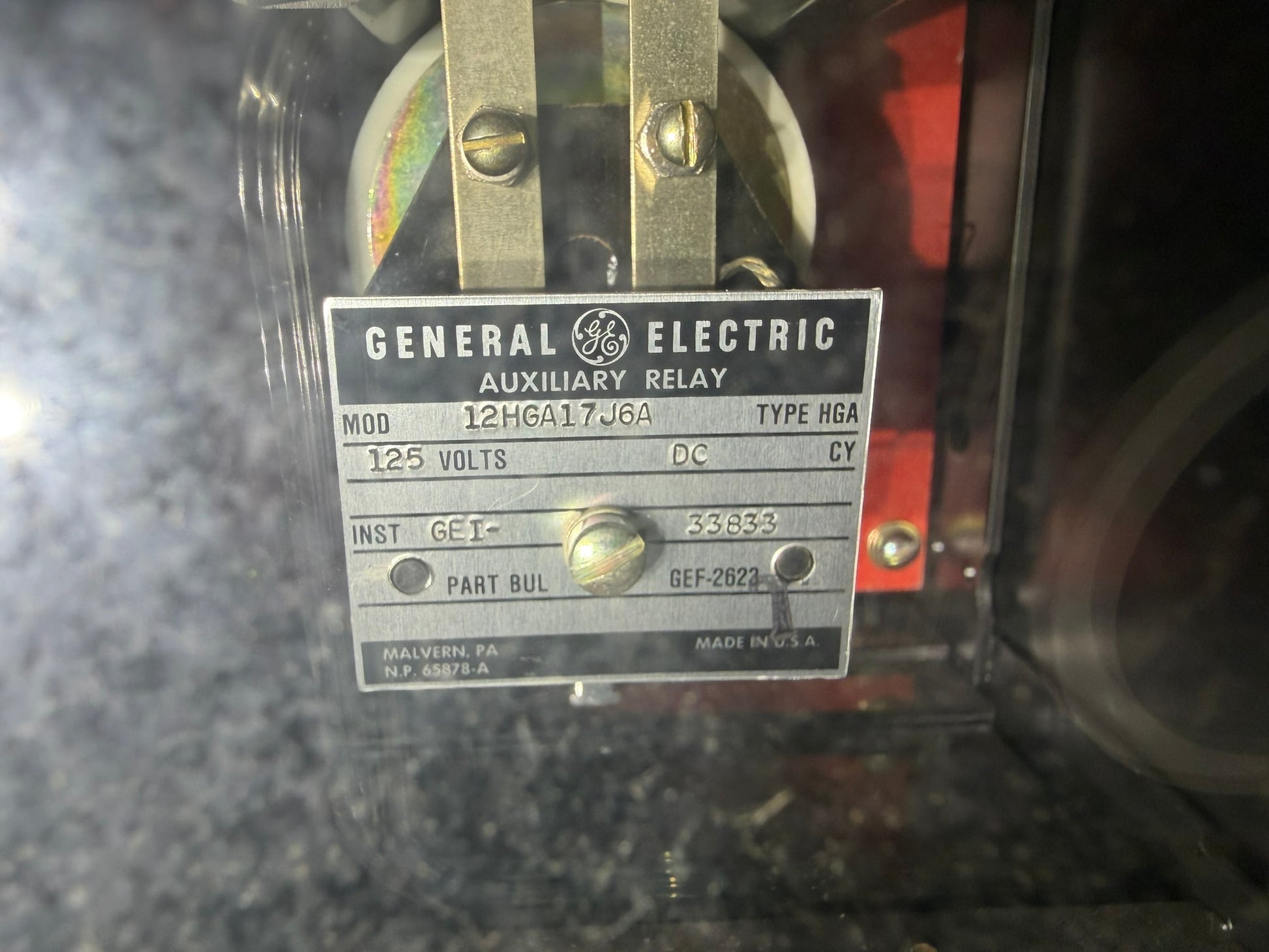 RY-08: GE HGA auxiliary relay — 12HGA17J6A. nameplate photograph 2.