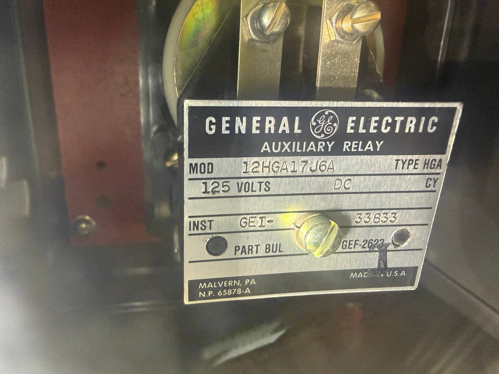 RY-09: GE HGA auxiliary relay — 12HGA17J6A. nameplate photograph 2.