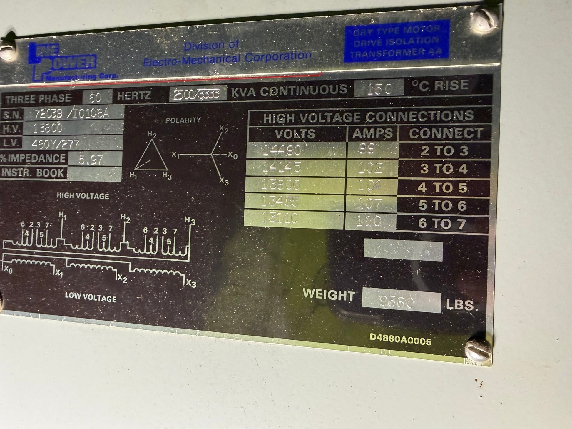 TR-01: Line Power 2,500/3,333 kVA dry-type motor-drive isolation transformer — 13.8 kV to 480Y/277 V. detail photograph 3.