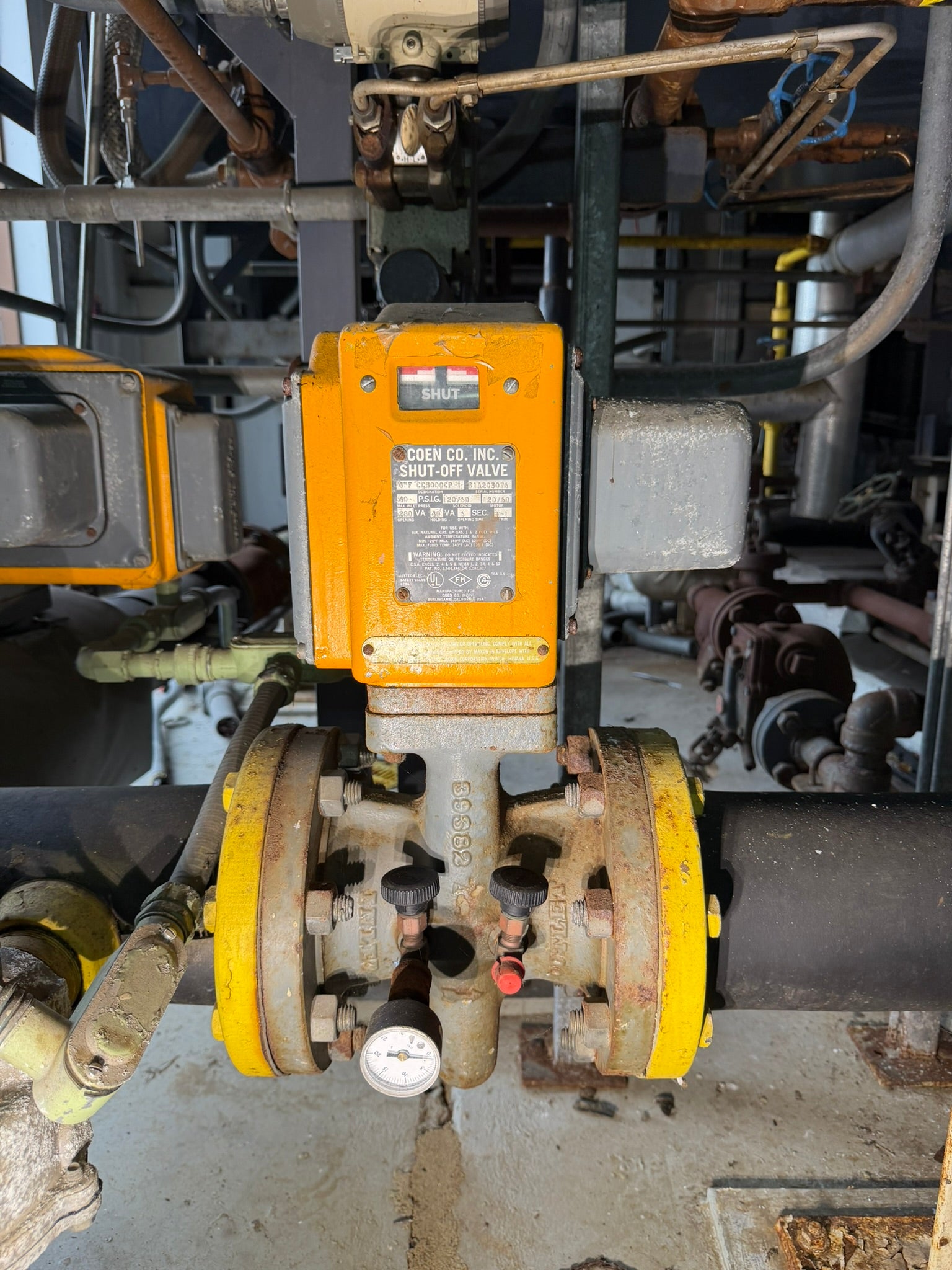 VL-12: Coen / Maxon 4-inch motorized safety shutoff valve. overview photograph 1.