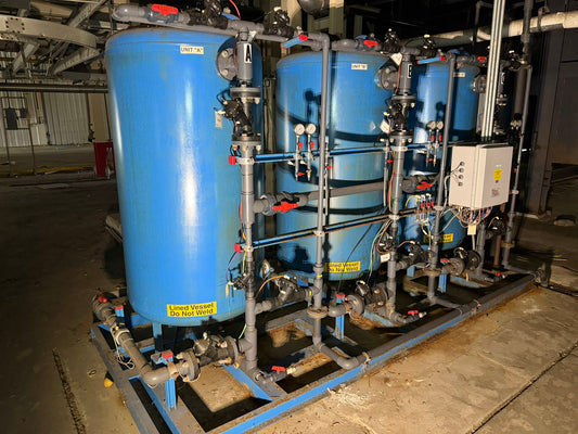 WT-04: Lakeside triplex dealkalizer skid — vessels A/B/C. overview photograph 1.